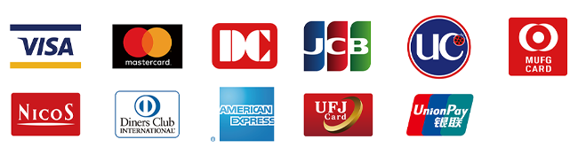 お使いいただけるクレジットカード:VISA,Master,DC,JCB,UC,MUFG,NICOS,Diners,AMEX,UFJ,Union